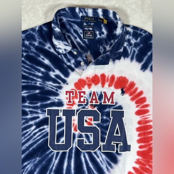Polo Ralph Lauren Official Team USA XL Custom Slim Fit 2020 Tie Dye Polo Shirt - Picture 4 of 11